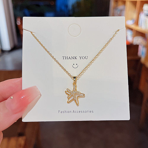 Simple Style Starfish Stainless Steel Plating Inlay Artificial Gemstones Gold Plated Necklace