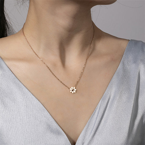 Sweet Simple Style Daisy Stainless Steel  Plating Rose Gold Plated Pendant Necklace