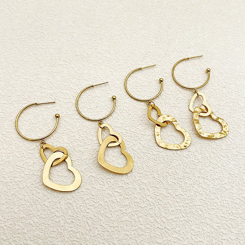 1 paire de boucles d'oreilles décontractées hip-hop, Style Simple, en forme de cœur, plaqué or, en acier inoxydable