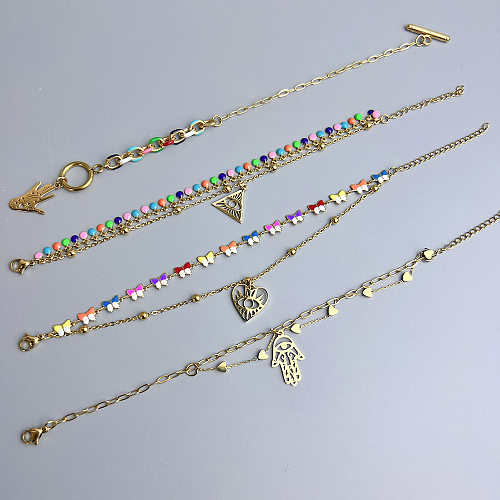 Bracelets plaqués or 18 carats avec œillet en forme de cœur et triangle de style IG, en acier inoxydable, plaqué émail