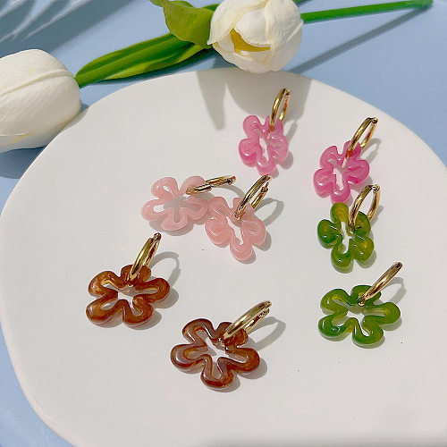 Sweet Flower Stainless Steel  Resin Plating Earrings 1 Pair