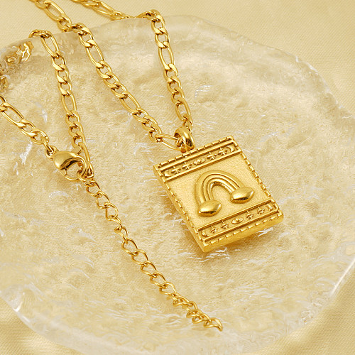 Modern Style Rainbow Heart Shape Crown Stainless Steel  Plating 18K Gold Plated Pendant Necklace