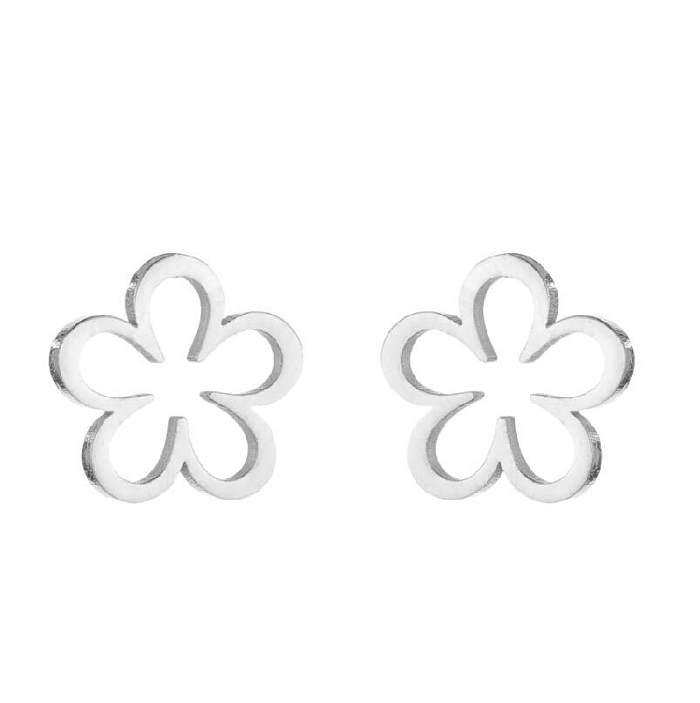 Brincos de orelha de aço inoxidável em forma de coração estilo simples flor 1 par