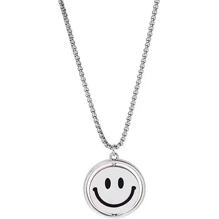 Colar com pingente de chapeamento de aço inoxidável Lady Smiley Face