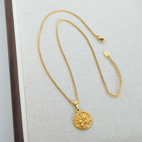Simple Style Commute Round Stainless Steel Plating 18K Gold Plated Pendant Necklace
