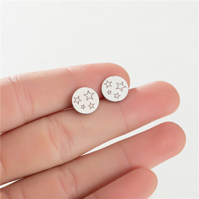1 Pair Simple Style Round Star Moon Stainless Steel  Plating Ear Studs