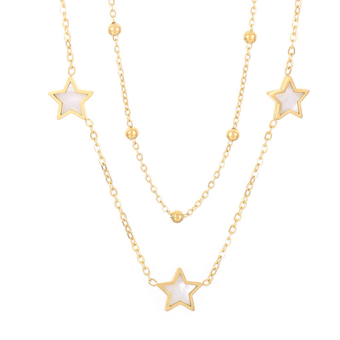 Colares de dupla camada banhados a ouro com estrela de estilo simples e doce