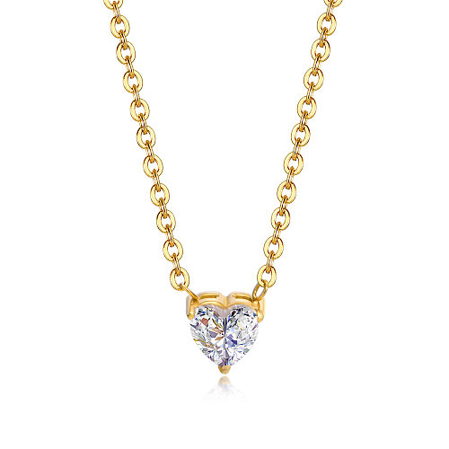 Lady Heart Shape Stainless Steel  Plating Inlay Zircon Pendant Necklace