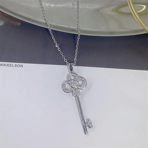 Fashion Key Stainless Steel Inlay Zircon Sweater Chain 1 Piece