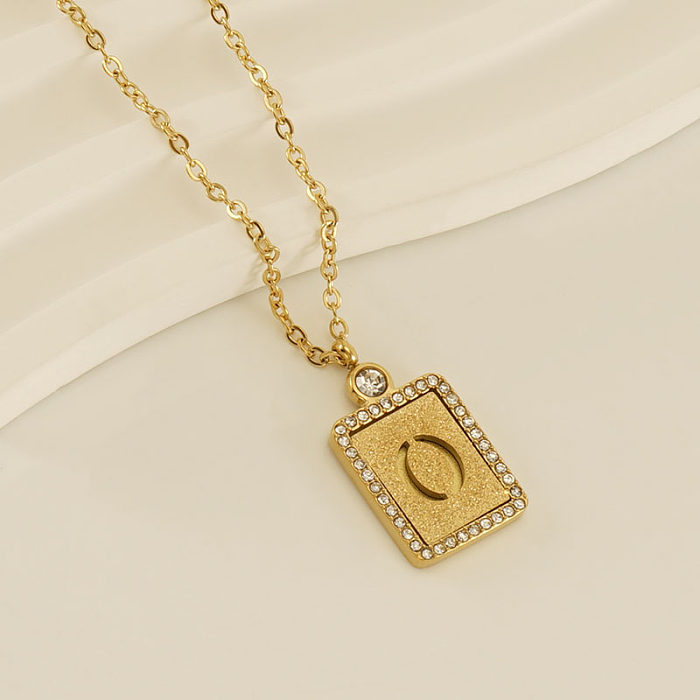 Lässige Halskette mit Anhänger im französischen Stil, Pendler-Buchstabe, Edelstahl-Beschichtung, Intarsien, künstlicher Diamant, 18 Karat vergoldet