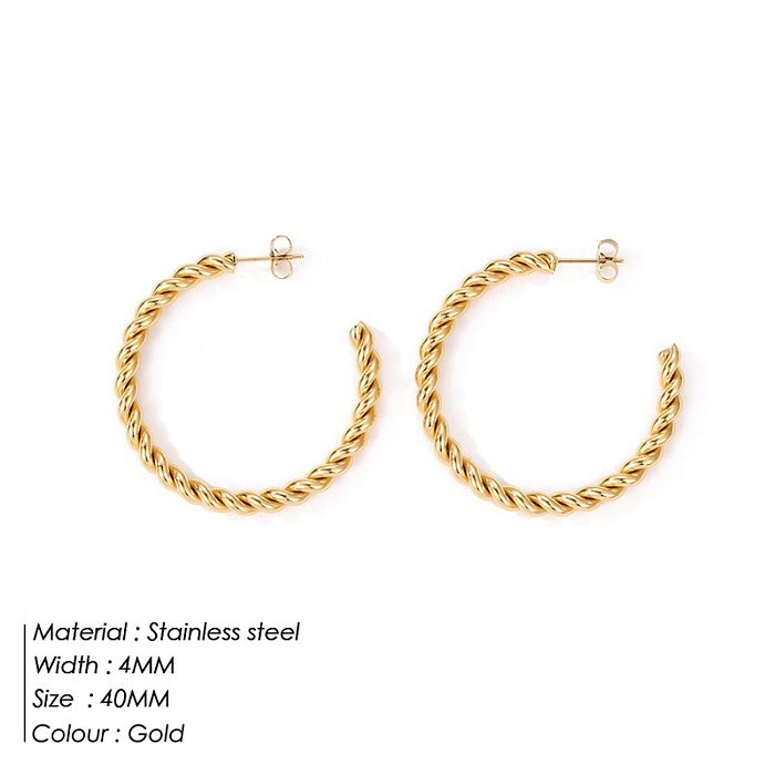 Fashion Stainless Steel  Gold-Plated C- Shaped Twist Women's Earrings