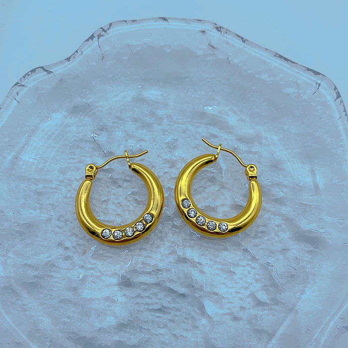1 Pair Retro U Shape Stainless Steel Plating Inlay Artificial Gemstones Earrings