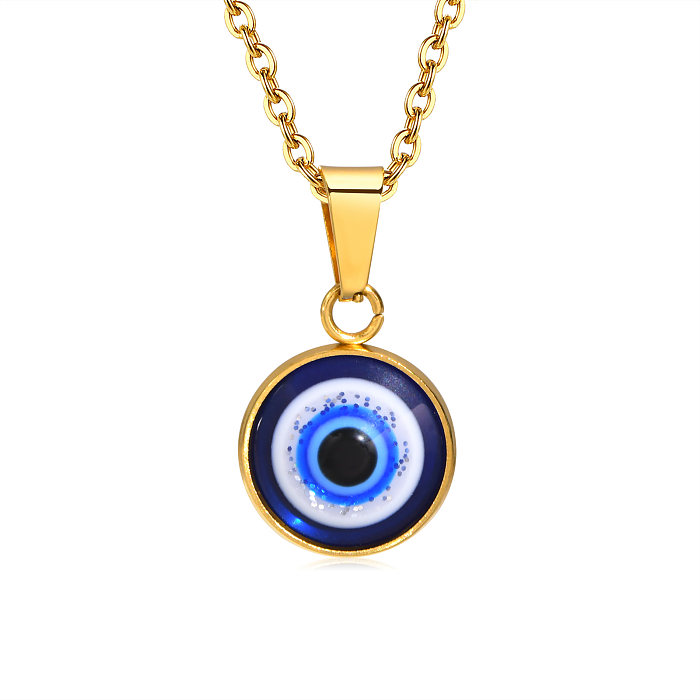 Wholesale Simple Style Devil'S Eye Stainless Steel  Arylic 18K Gold Plated Pendant Necklace