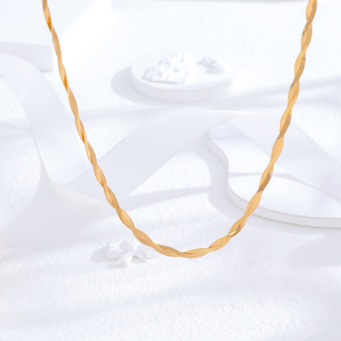 Atacado estilo simples cor sólida aço inoxidável 24K colares em camadas banhados a ouro