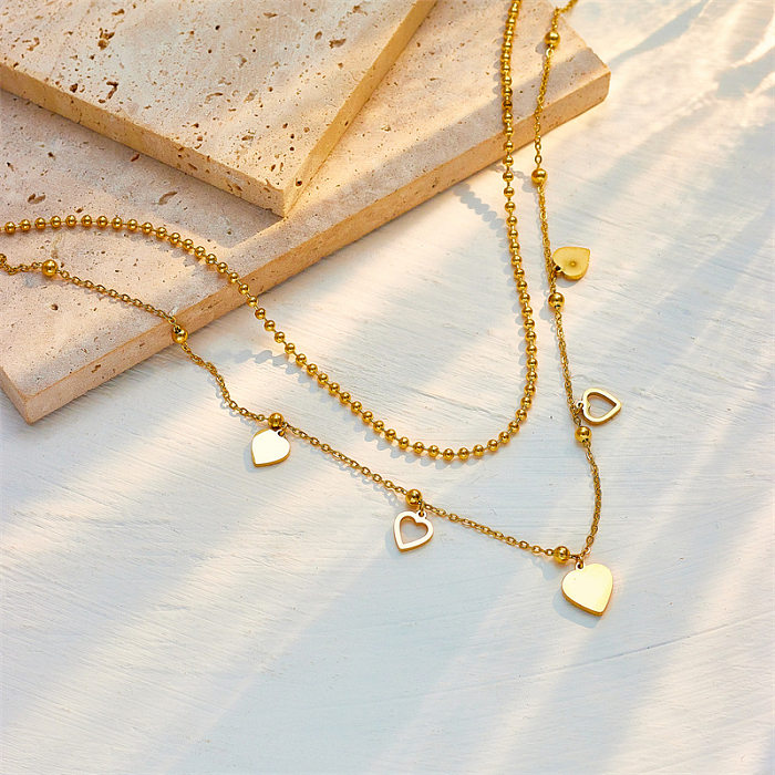 Elegant Lady Heart Shape Stainless Steel Plating Inlay Zircon Layered Necklaces