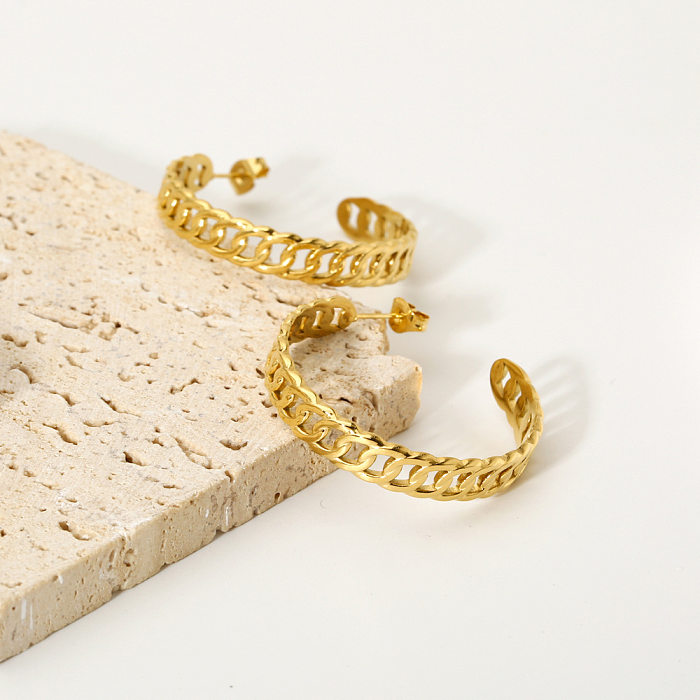 1 Paar Retro-Ohrringe aus Edelstahl mit 18-Karat-Vergoldung in C-Form
