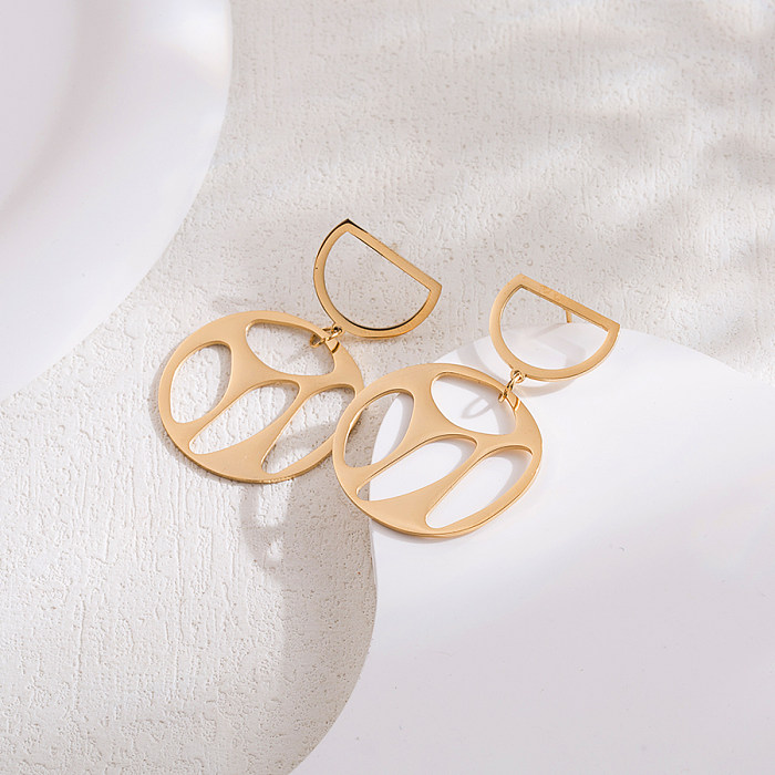 1 paire de boucles d'oreilles pendantes en acier inoxydable et Zircon plaqué or 18 carats, Style Simple, artistique, demi-cercle, feuille