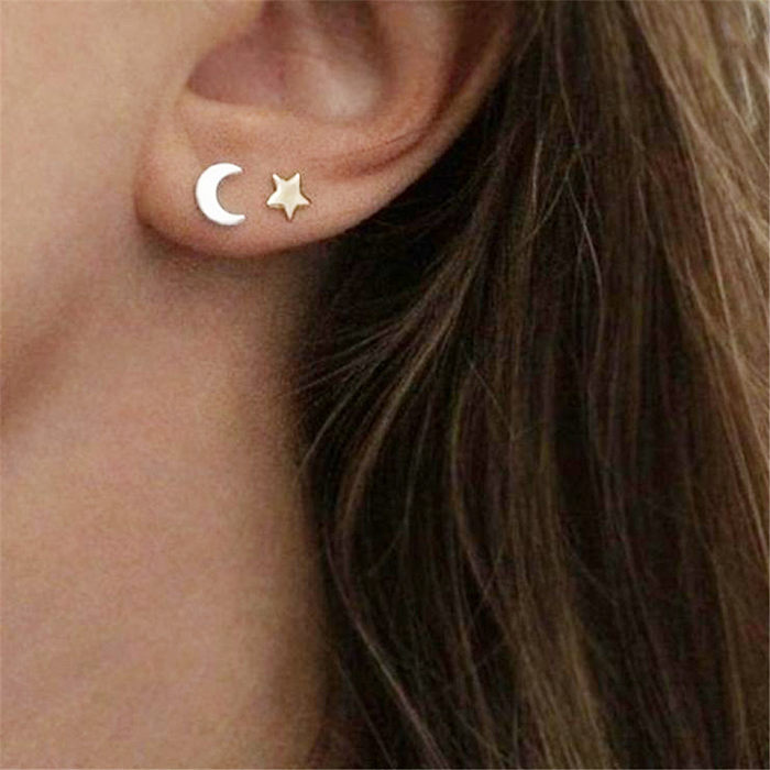 Simple Star Moon Stainless Steel  Earrings Wholesale