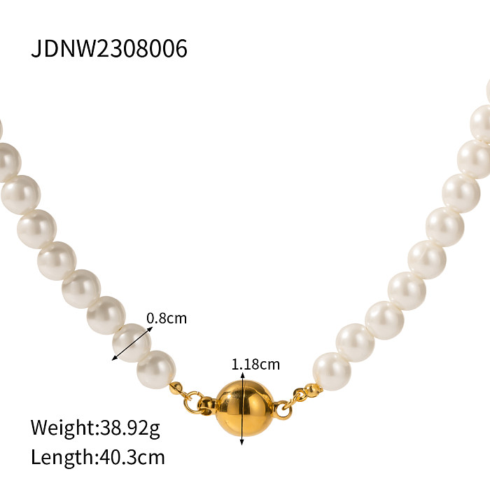 IG Style Pearl Stainless Steel  Beaded Plating 18K Gold Plated Necklace