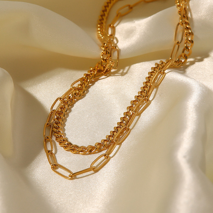 Mehrschichtige Halsketten im schlichten geometrischen Stil mit Edelstahlbeschichtung, 1 Stück