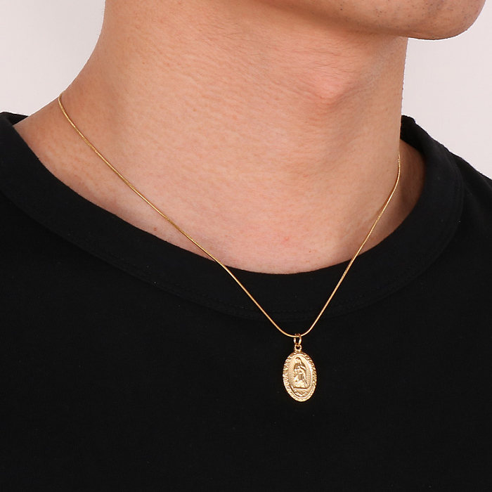 Modern Style Oval Stainless Steel Plating 18K Gold Plated Pendant Necklace
