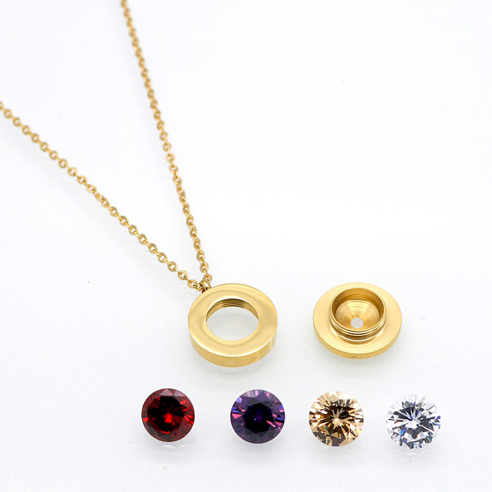1 Piece Fashion Round Stainless Steel  Plating Inlay Artificial Gemstones Pendant Necklace