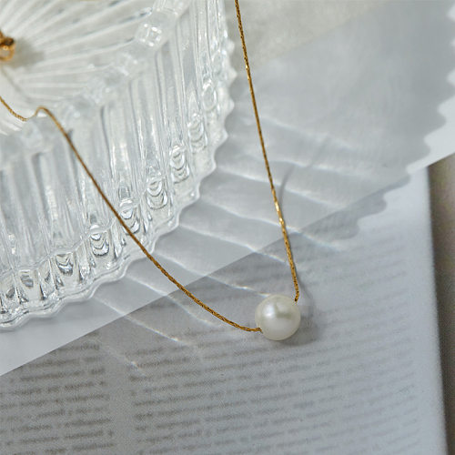 Vergoldete Halskette aus Edelstahl mit Perlen im Feenstil, 1 Stück