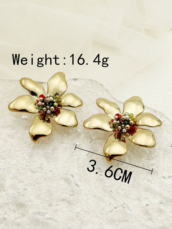 1 Pair Casual Retro Flower Stainless Steel  Plating Metal Gold Plated Ear Studs