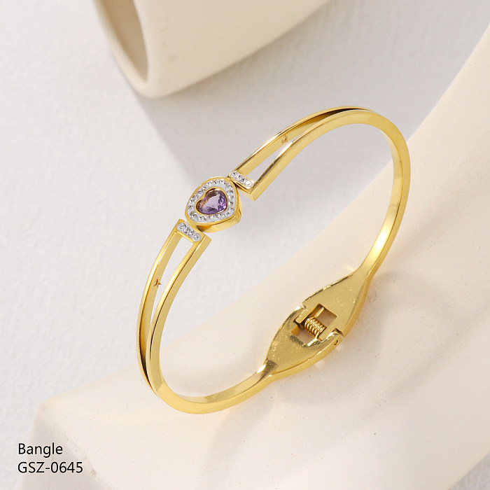 Estilo vintage estilo simples forma de coração chapeamento de aço inoxidável incrustação strass zircão rosa banhado a ouro banhado a prata pulseira