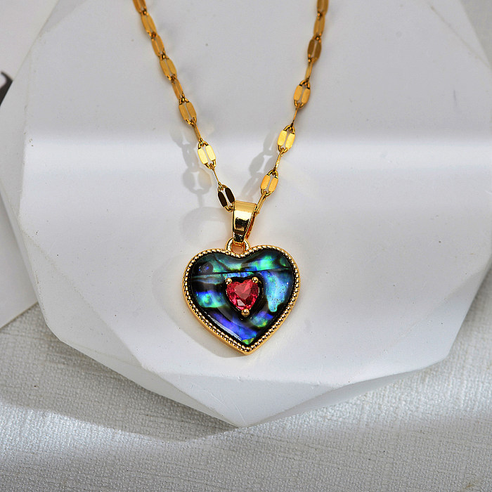 Collier pendentif en forme de cœur, Streetwear, en acier inoxydable, cuivre époxy, incrustation transparente, Agate et Zircon
