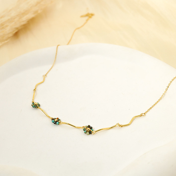 Schlichte Halskette mit Blumen-Arylic-Edelstahlbeschichtung und 14-Karat-Vergoldung