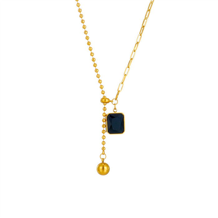 Retro Square Stainless Steel Gold Plated Inlay Zircon Pendant Necklace 1 Piece