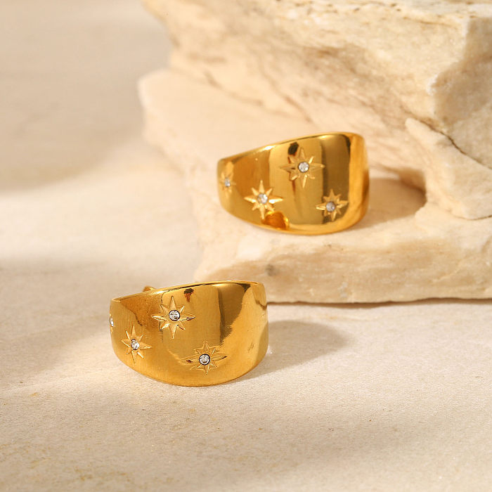 Novo estilo de aço inoxidável 18K banhado a ouro grandes brincos curvos em forma de C de zircônio incrustado
