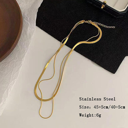 Vintage Style Solid Color Stainless Steel  Plating 18K Gold Plated Layered Necklaces