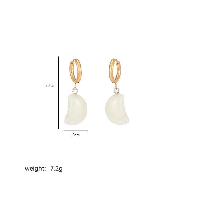 1 Paar elegante, luxuriöse Mond-Ohrringe aus Edelstahl mit Naturstein und 18 Karat vergoldet