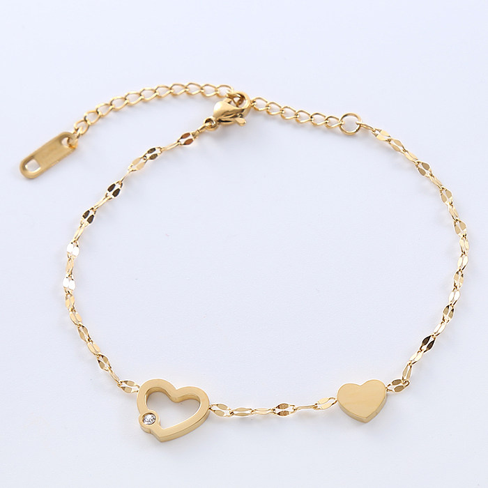Casual Romantic Shiny Infinity Roman Numeral Butterfly Stainless Steel Beaded Hollow Out Inlay Artificial Gemstones 18K Gold Plated Rose Gold Plated Bracelets