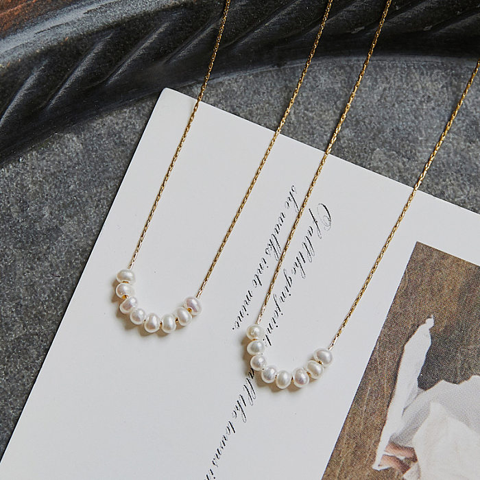 Collier avec pendentif en perles et fleurs de Style japonais, en acier inoxydable, 1 pièce