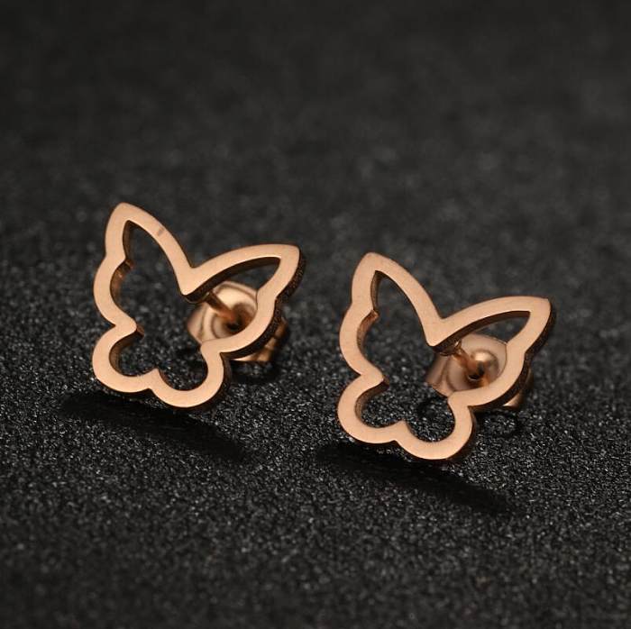 1 Pair Lady Butterfly Stainless Steel  Plating Ear Studs