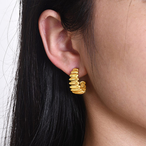 1 Pair Vintage Style Simple Style Stripe Plating Stainless Steel  Gold Plated Ear Studs