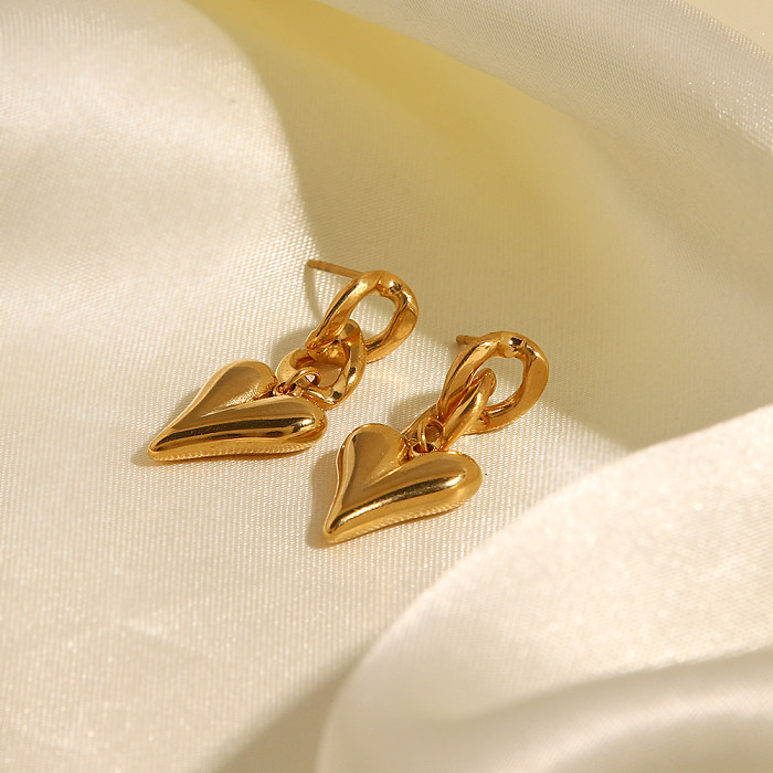 Brincos de gota banhados a ouro de aço inoxidável em formato de coração da moda 1 par