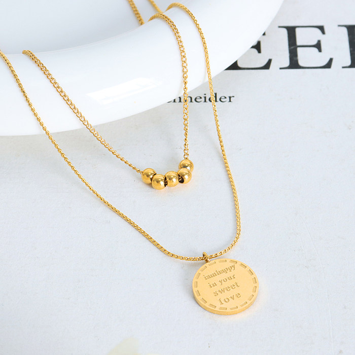 Elegant Retro Luxurious Geometric Stainless Steel 18K Gold Plated Double Layer Necklaces In Bulk