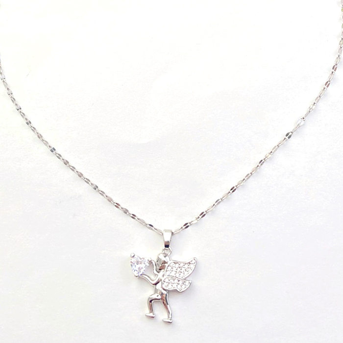 Elegant Cartoon Character Heart Shape Stainless Steel  Copper Plating Inlay Zircon Pendant Necklace