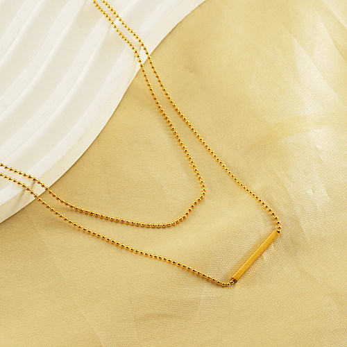 Einfache, mehrschichtige Halsketten aus einfarbigem Edelstahl mit 18-Karat-Vergoldung