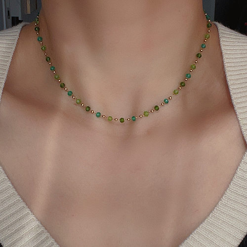 Elegante Damen-Halskette mit geometrischem Kunstkristall und Edelstahlbeschichtung
