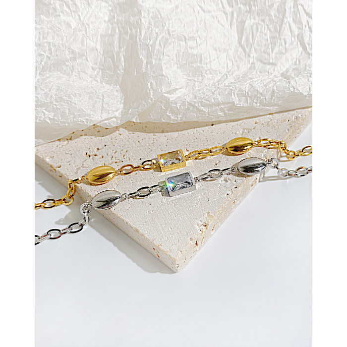 Simple Style Geometric Stainless Steel Bracelets Plating Chain Zircon Stainless Steel Bracelets