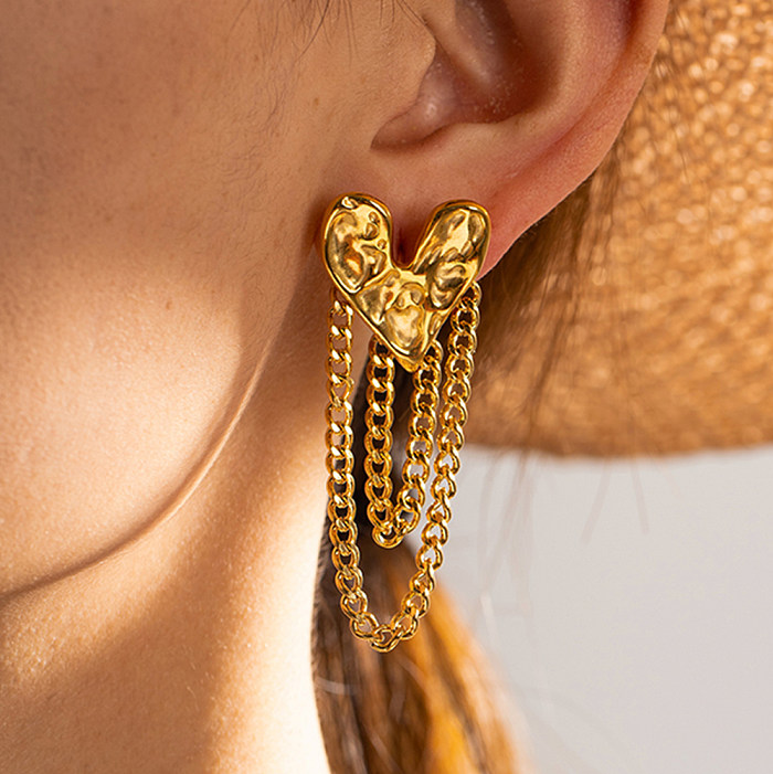 1 Pair IG Style Heart Shape Tassel Plating Stainless Steel  18K Gold Plated Drop Earrings