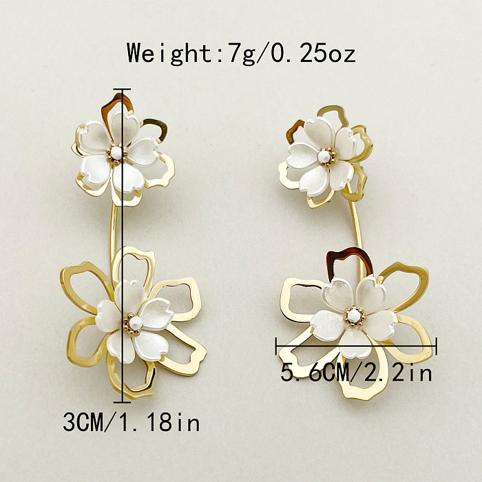 Boucles d'oreilles pendantes en acier inoxydable plaqué or, Style français rétro, romantique, 1 paire