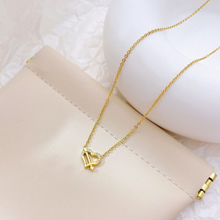 Collier pendentif plaqué or blanc avec incrustation de placage en acier inoxydable en forme de cœur de Style Simple