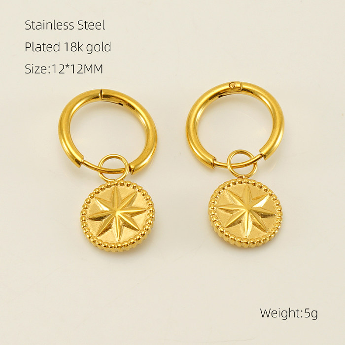 1 Pair Elegant Retro Round Plating Inlay Stainless Steel  Natural Stone 18K Gold Plated Drop Earrings