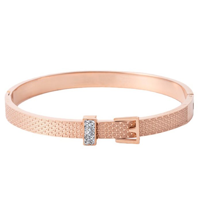 Wholesale Simple Style Solid Color Titanium Steel 18K Gold Plated Artificial Gemstones Bangle